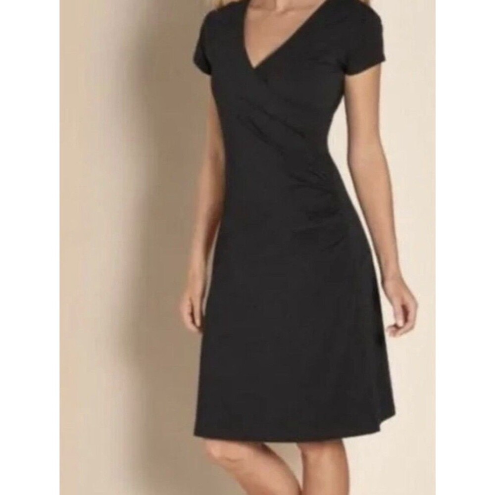 Soft Surroundings Women Shapely Anywhere Faux Wrap Dress Black Petite Medium